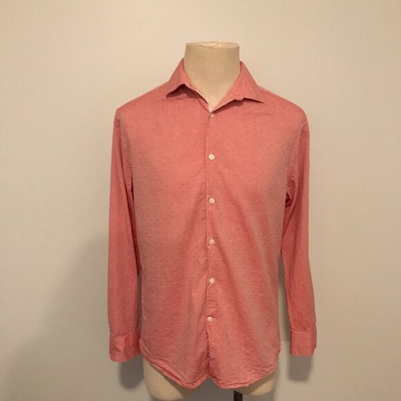 AN ORIGINAL PENGUIN DIAMOND PRINT RED 15.5 32/33 SLIM DRESS BUTTON FRONT SHIRT - Picture 1 of 9